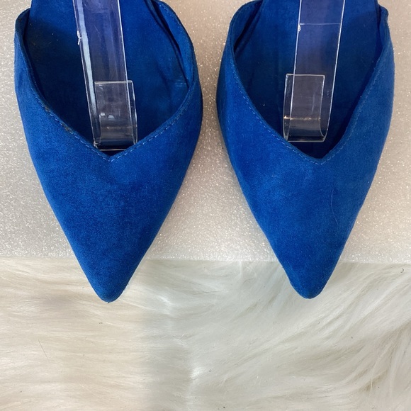 ZARA ANKLE STRAP POINTY TOE HEELS VEGAN LEATHER BLUE BLACK SZ EUR 39 US 9 - Picture 7 of 9